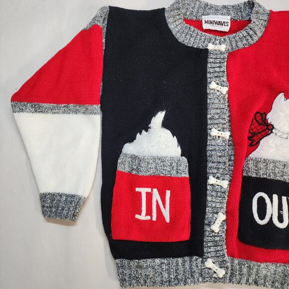 Vtg 90s Miniwaves Scotty Dog Cardigan Sweater Boys 4T/5T Red Gray Pockets Retro - Picture 3 of 10